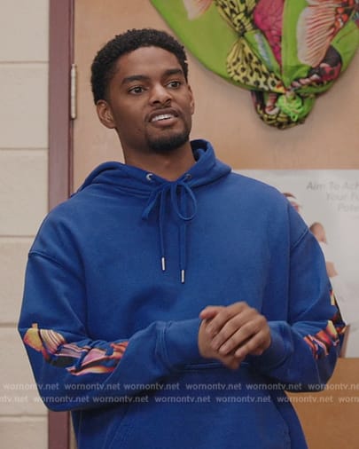 JR’s blue printed sleeve hoodie on All American Homecoming