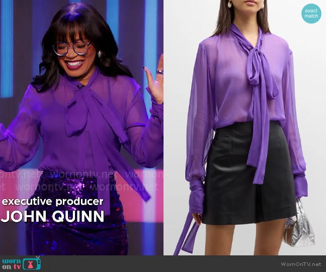 LaQuan Smith Neck-Tie Chiffon Top worn by Keke Palmer on Password
