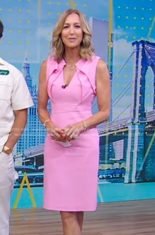 Lara’s pink folded sheath dress on Good Morning America