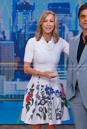 Lara’s white floral fit and flare dress on Good Morning America