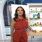 Laura’s red collared vest and pants on Today
