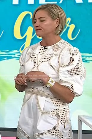 Liz Plosser’s white crochet puff sleeve top and shorts on Today