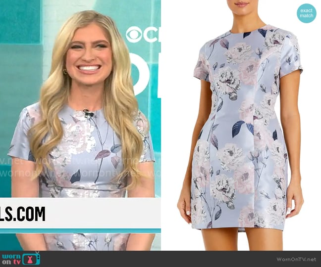 Mac Duggal Floral Jacquard Cocktail Minidress worn by Ashley Bellman on CBS Mornings