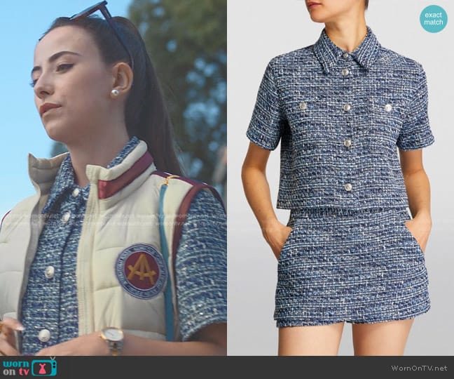 Maje Colly Button Front Jacket in Pastel blue worn by Emilia Krawiet (Ane Rot) on Elite