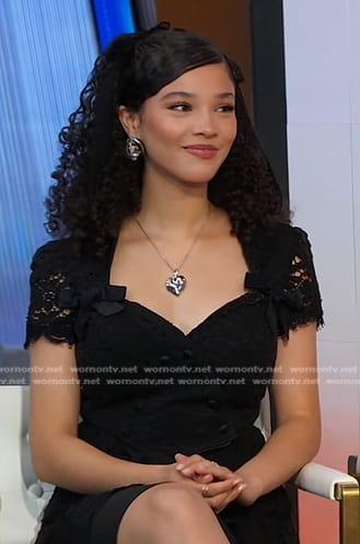 Malia Baker’s black sweetheart lace top and skirt on Good Morning America