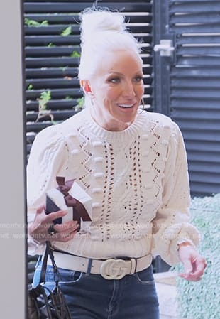 Margaret’s white pointelle knit sweater on The Real Housewives of New Jersey