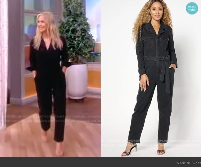 Me by Jennie Garth Regular Washed Black Denim Jumpsuit worn by Jennie Garth on The View