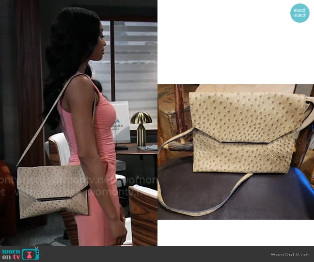 Merona Faux Ostrich Leather purse worn by Jordan Ashford (Tanisha Mariko Harper) on General Hospital