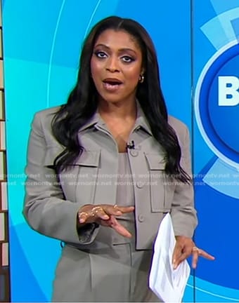 Morgan’s grey cropped jacket and pants on Good Morning America
