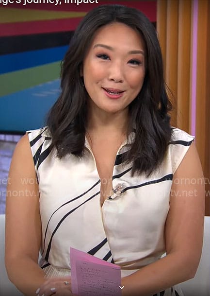 Nancy Chen’s wavy stripe pleated dress on CBS Mornings