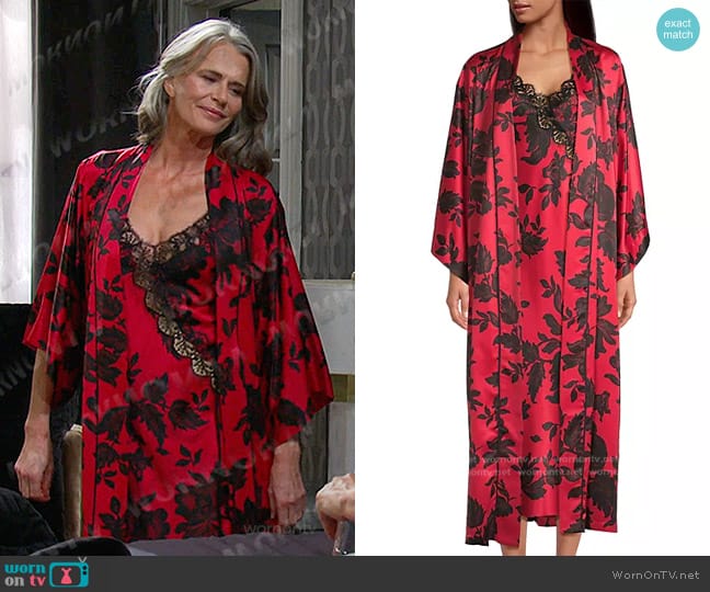 Natori Mantilla Lace Applique Gown in Brocade Red Combo worn by Fiona Cook (Serena Scott Thomas) on Days of our Lives