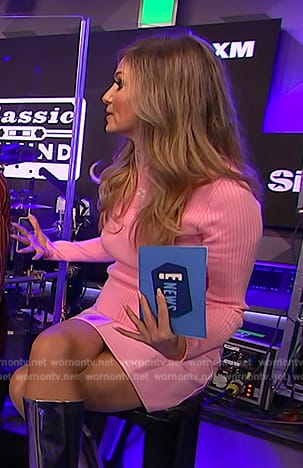 Nikki Novak’s pink ribbed sweater and mini skirt on E! News