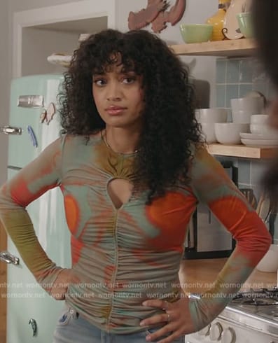 Olivia’s tie dye cutout top on All American