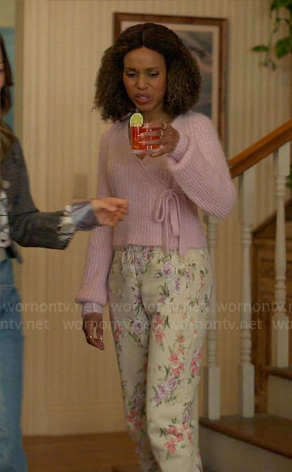Paige’s pink wrap sweater and floral sweatpants on UnPrisoned