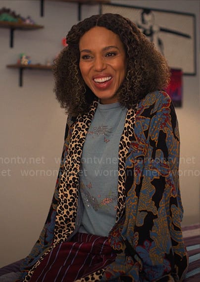 Paige’s mixed print robe on UnPrisoned