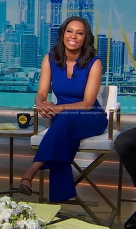 Rachel’s blue sleeveless jumpsuit on Good Morning America