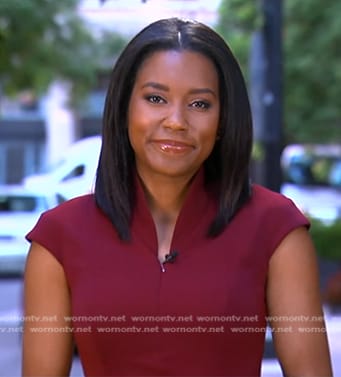 Rachel’s burgundy cap sleeve dress on Good Morning America