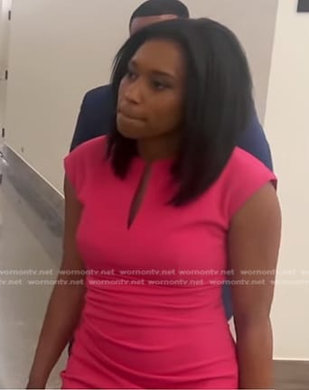 Rachel’s pink split-neck dress on Good Morning America