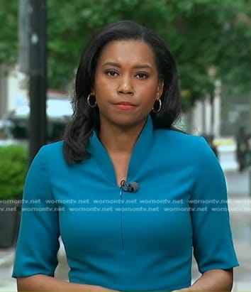 Rachel’s teal stand collar dress on Good Morning America