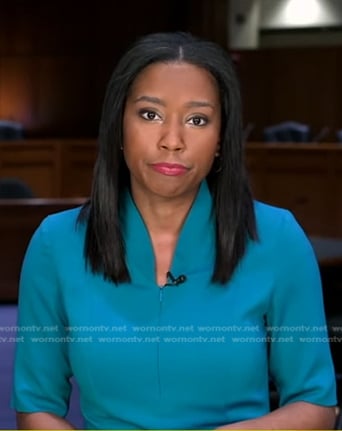 Rachel’s teal stand collar dress on Good Morning America
