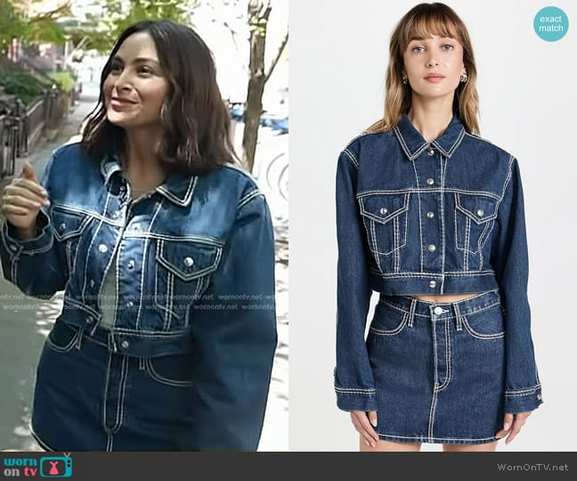 Re/Done Cropped Denim Trucker Jacket in Chunky Stitch With Indigo worn by Lauren Edelstein on Today