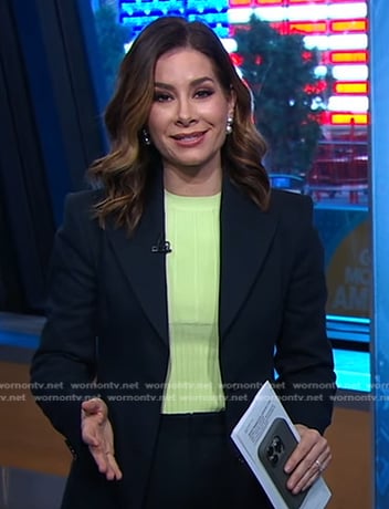 Rebecca’s lime green ribbed short sleeve top on Good Morning America