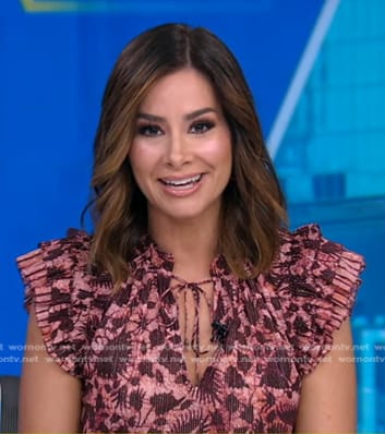 Rebecca’s pink printed ruffle top on Good Morning America