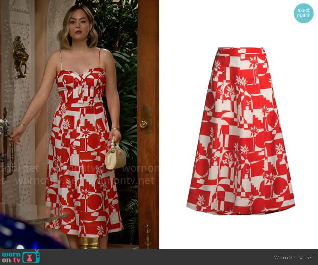 Rebecca Vallance Barcelona midi skirt worn by Hope Logan (Annika Noelle) on The Bold and the Beautiful