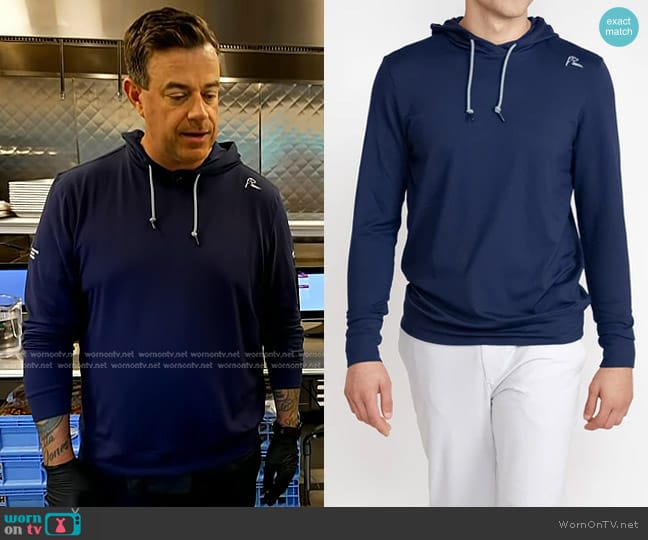 Rhoback Hesi Performance Hoodie in Admiral Navy worn by Carson Daly on Today