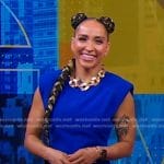 Robin Arzón’s blue strong shoulder mini dress on Good Morning America