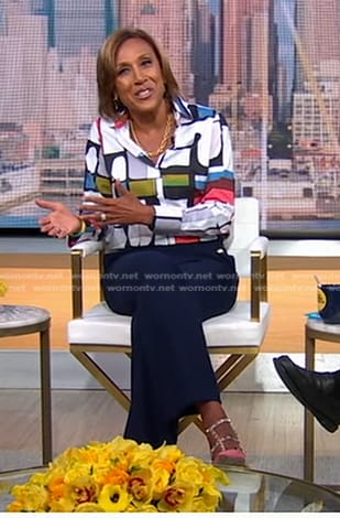 Robin’s colorblock button down blouse on Good Morning America