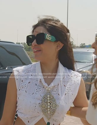 Saba’s green sunglasses on The Real Housewives of Dubai