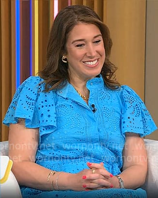 Sarah Gelman’s blue eyelet dress on CBS Mornings