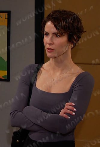 Sarah’s grey square neck top on Days of our Lives