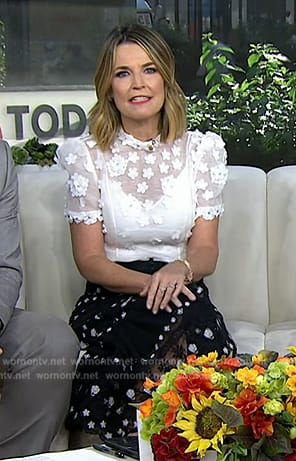 Savannah’s white lace top and black skirt on Today