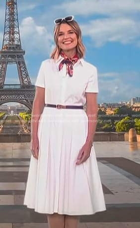 Savannah’s white midi dress and leather belt on Today