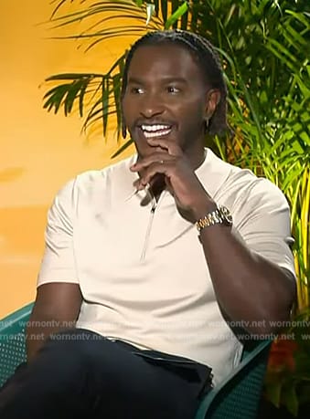 Scott’s beige zip polo on Access Hollywood