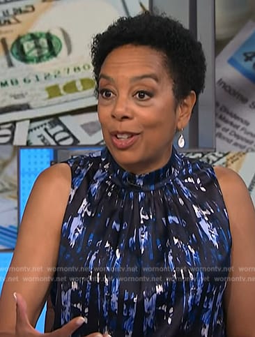 Sharon Epperson’s blue floral ruched top on NBC News Daily