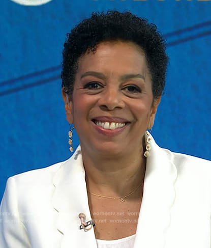 Sharon Epperson’s white scalloped trim blazer on Today