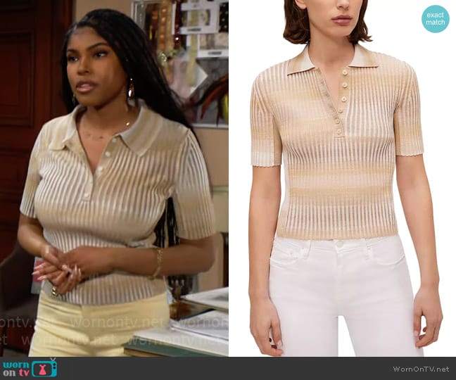Simhkai Devina Polo Top in Sand worn by Paris Buckingham (Diamond White) on The Bold and the Beautiful