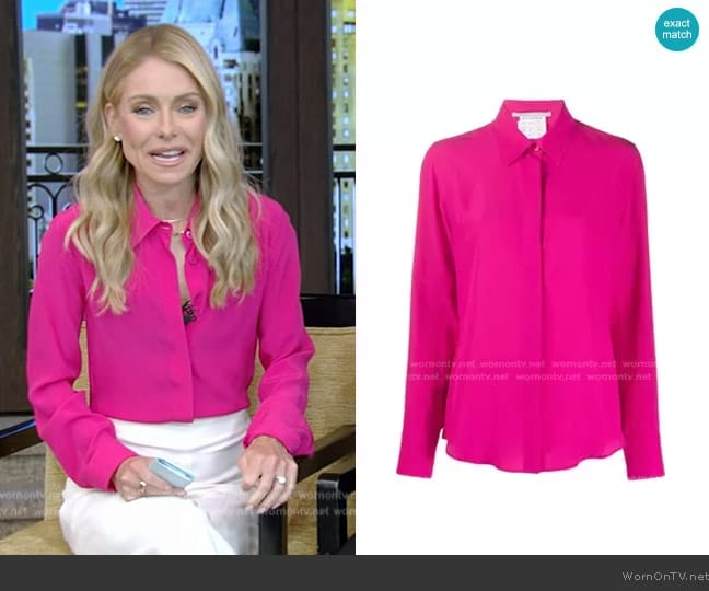 Stella McCartney Willow Silk Crepe de Chine Shirt worn by Kelly Ripa on Live with Kelly and Mark