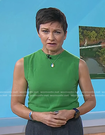 Stephanie’s green sleeveless knit top on Today