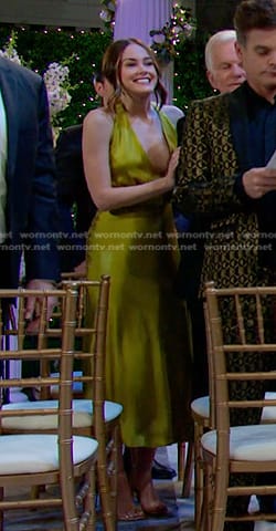 Satephanie’s yellow satin halter neck dress on Days of our Lives