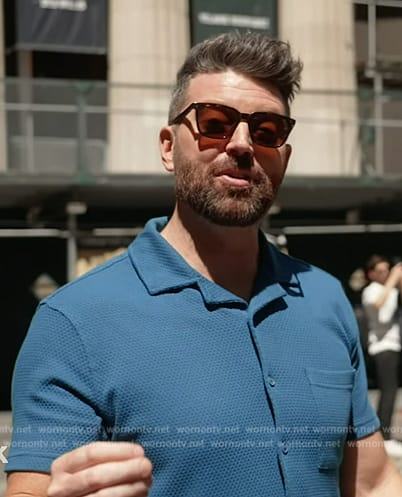 Steve Patterson’s blue textured polo on Live with Kelly and Mark