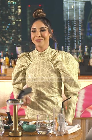 Taleen’s yellow snakeskin dress on The Real Housewives of Dubai