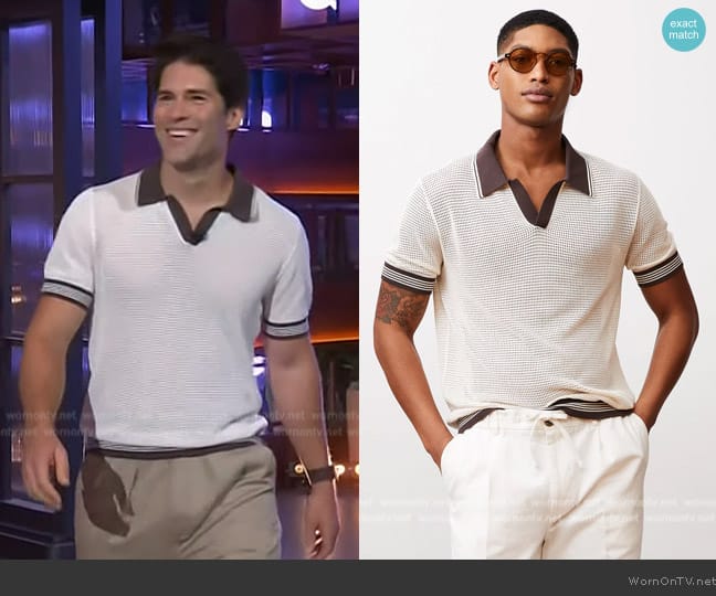 Todd Snyder Tipped Cotton Mylon Mesh Polo worn by Asher Grodman on The Kelly Clarkson Show