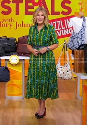 Tory Johnson’s green tie dye shirtdress on Good Morning America