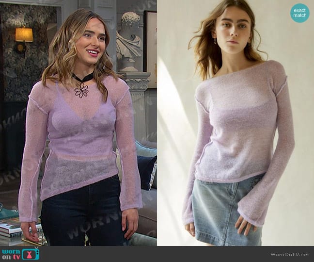 Urban Outfitters Santiago Semi-Sheer Asymmetrical Sweater worn by Holly Jonas (Ashley Puzemis) on Days of our Lives