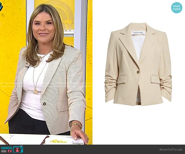 Veronica Beard Aaliyah Seersucker Dickey Jacket in Khaki/ White worn by Jenna Bush Hager on Today