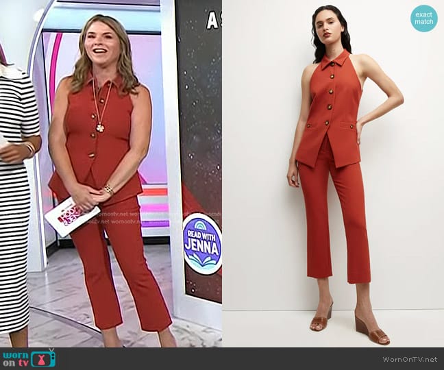 Veronica Beard Orlinda Vest in Brick Red worn by Jenna Bush Hager on Today